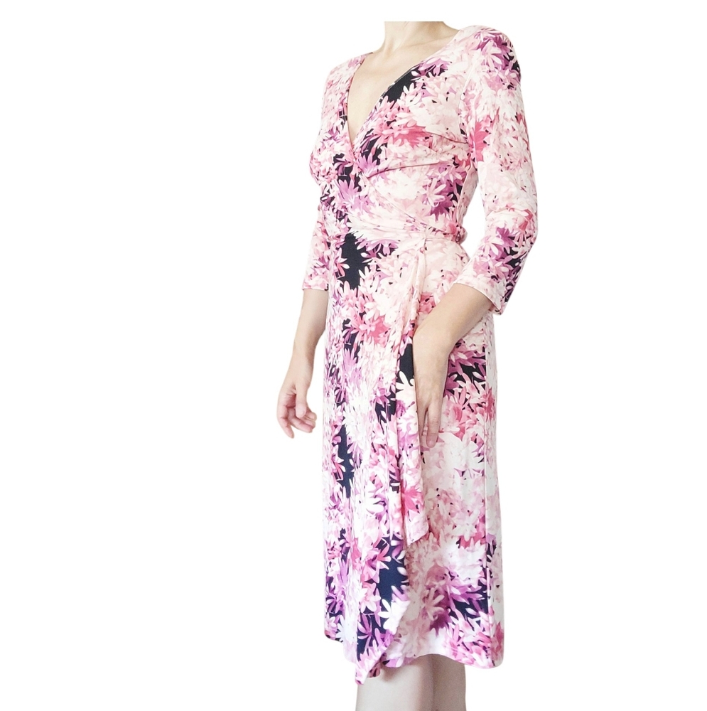 BCBG Pink Wrap Dress Floral Print  Sz.L